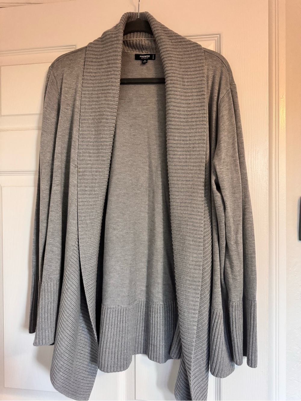 Weekend Gray Open-Front Shawl Collar Cardigan - Premise Studio
